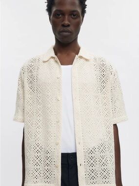 KOTN Gharam Cream Crochet Unisex Button-Up Shirt